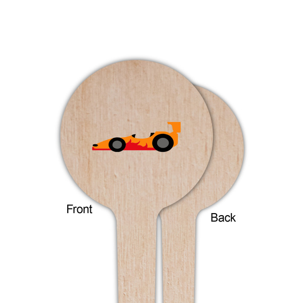 Racing Car Wooden 4" Food Pick - Round - Single Sided - Front & Back
