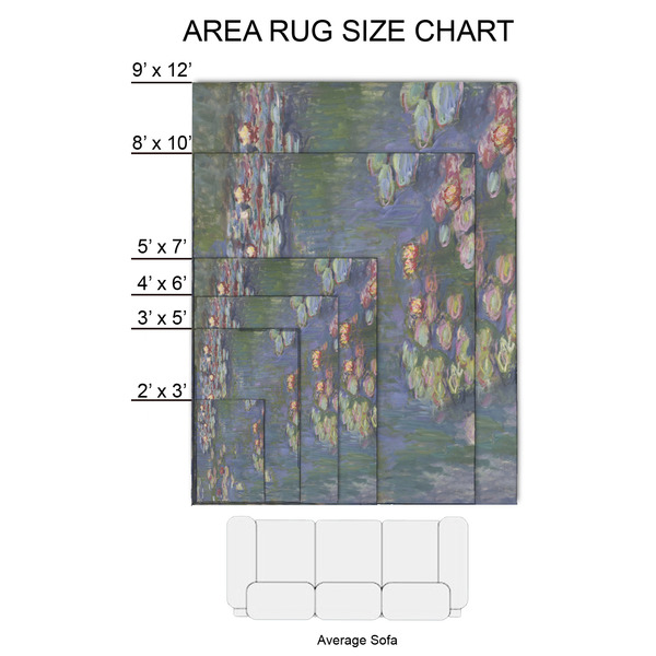 Water Lilies by Claude Monet 2'x3' Indoor Area Rugs - Size Chart