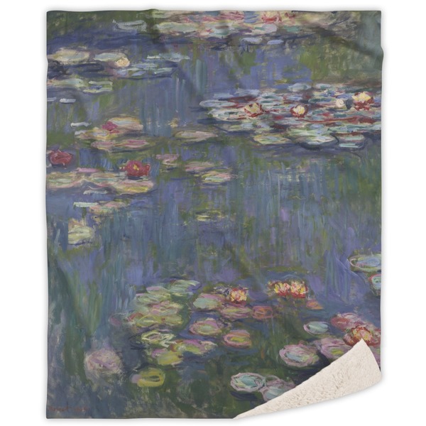 Custom Water Lilies by Claude Monet Sherpa Throw Blanket
