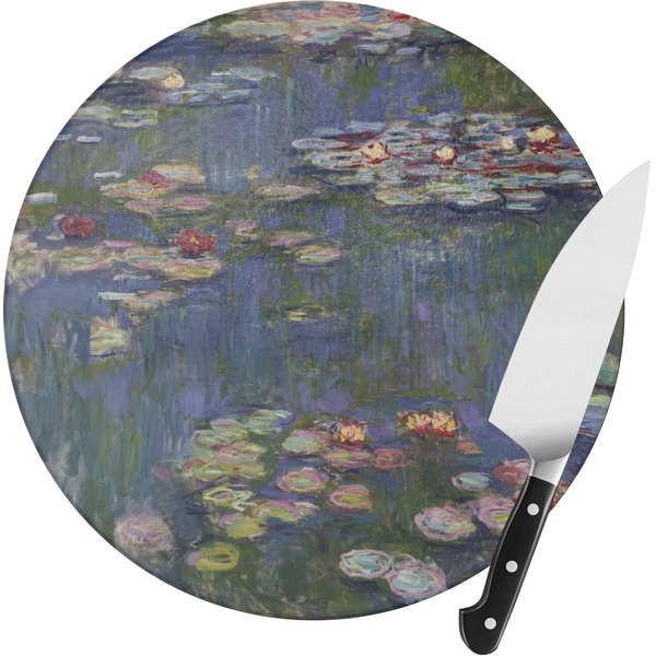Custom Water Lilies by Claude Monet Round Glass Cutting Board - Small