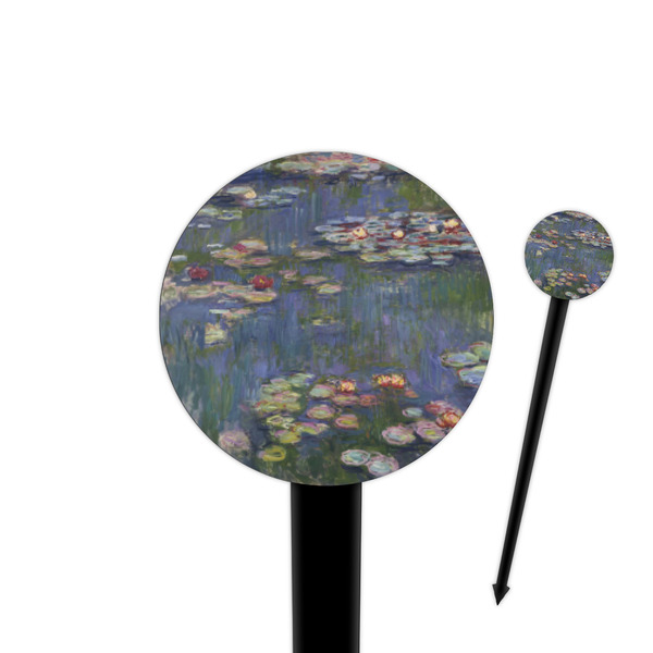 Custom Water Lilies by Claude Monet 4" Round Plastic Food Picks - Black - Single Sided