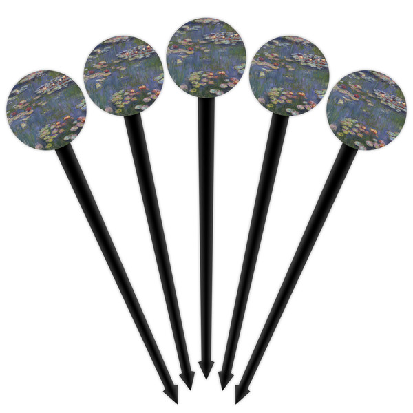 Water Lilies by Claude Monet Black Plastic 4" Food Pick - Round - Fan View