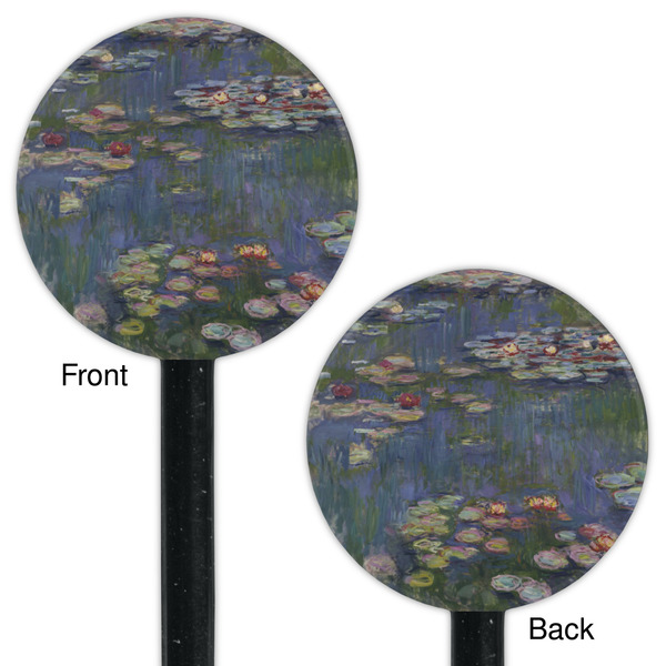 Water Lilies by Claude Monet Black Plastic 5.5" Stir Stick - Double Sided - Round - Front & Back