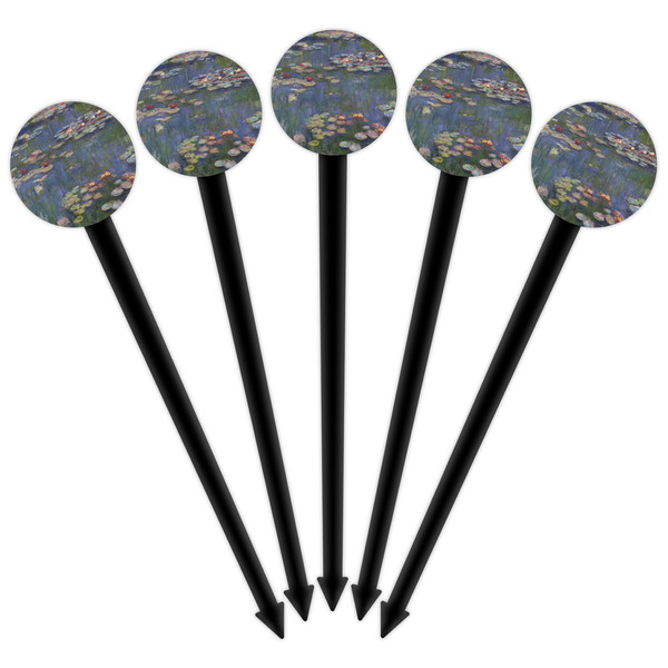 Water Lilies by Claude Monet Black Plastic 6" Food Pick - Round - Fan View