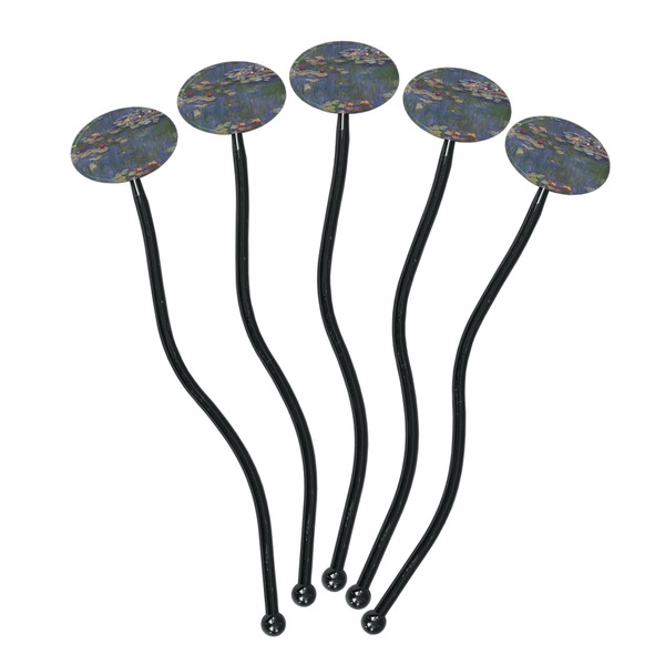 Water Lilies by Claude Monet Black Plastic 7" Stir Stick - Oval - Fan