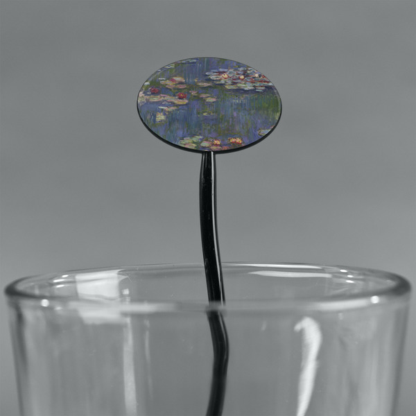Water Lilies by Claude Monet Black Plastic 7" Stir Stick - Oval - Main