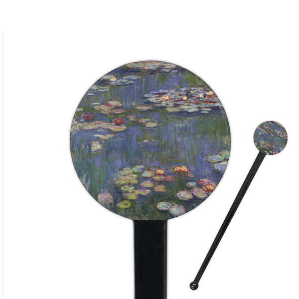 Custom Water Lilies by Claude Monet 7" Round Plastic Stir Sticks - Black - Single Sided