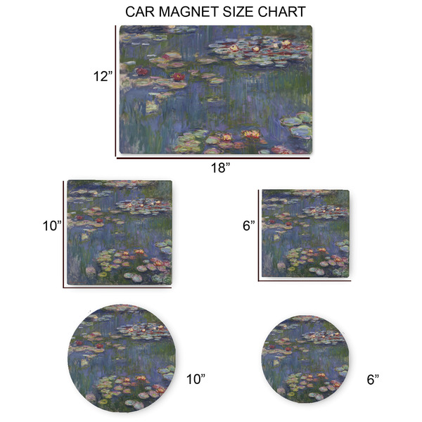 Water Lilies by Claude Monet Car Magnets - SIZE CHART