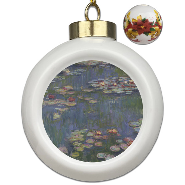 Custom Water Lilies by Claude Monet Ceramic Ball Ornaments - Poinsettia Garland