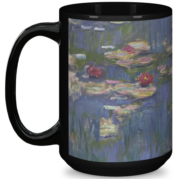 Custom Water Lilies by Claude Monet 15 Oz Coffee Mug - Black