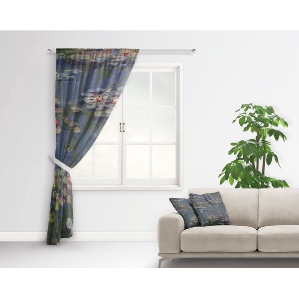 Water Lilies by Claude Monet Curtain With Window and Rod - in Room Matching Pillow