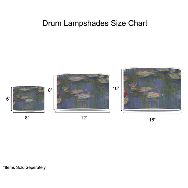Water Lilies by Claude Monet Drum Lampshades - Sizing Chart