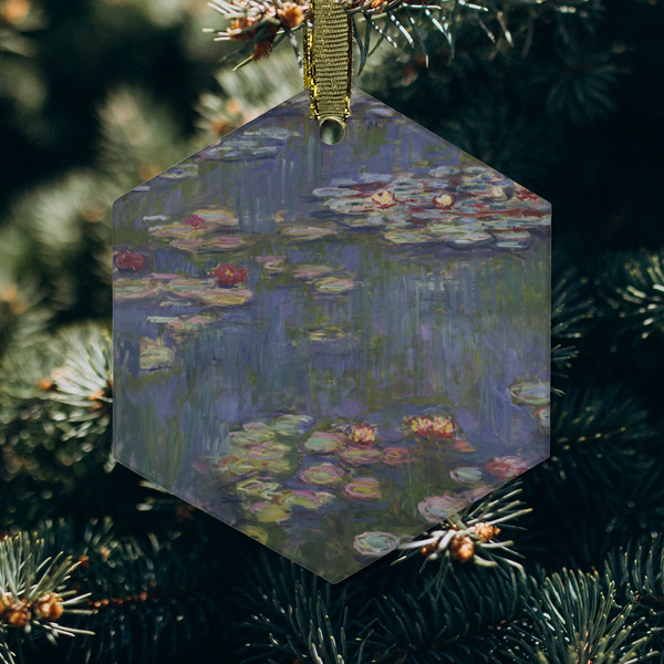 Water Lilies by Claude Monet Frosted Glass Ornament - Hexagon (Lifestyle)