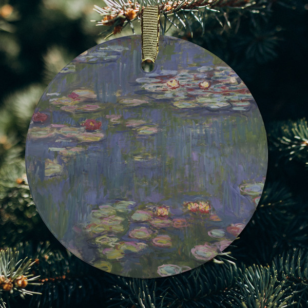 Water Lilies by Claude Monet Frosted Glass Ornament - Round (Lifestyle)