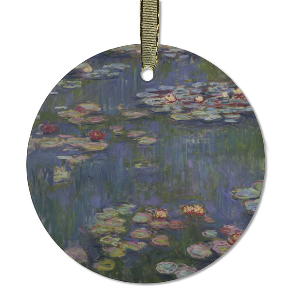 Custom Water Lilies by Claude Monet Flat Glass Ornament - Round