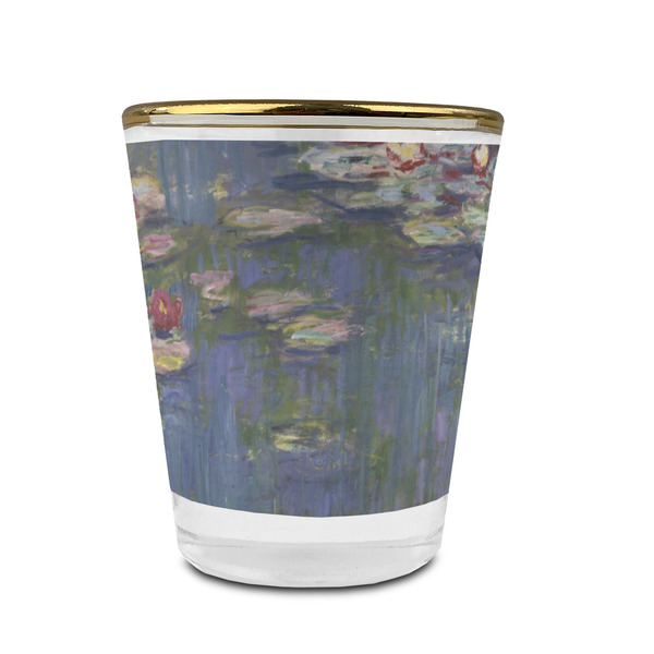 Custom Water Lilies by Claude Monet Glass Shot Glass - 1.5 oz - with Gold Rim - Set of 4