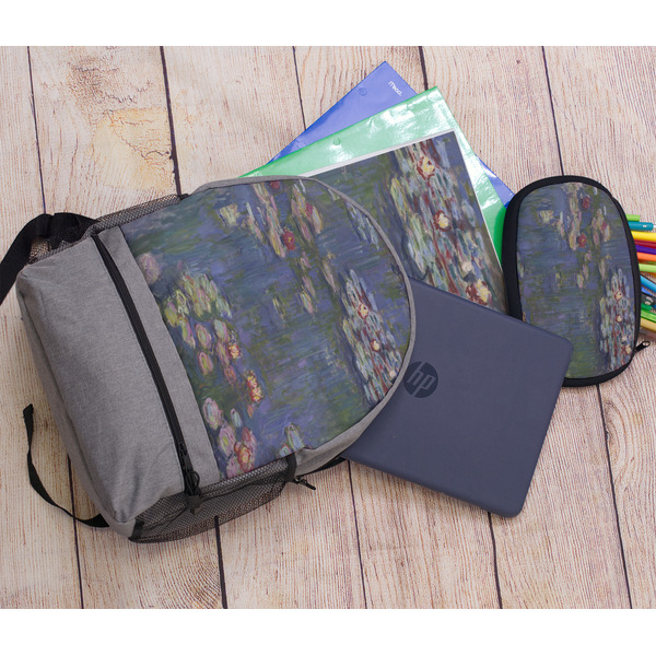 Water Lilies by Claude Monet Large Backpack - Gray - With Stuff