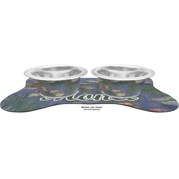 Water Lilies by Claude Monet Metal Pet Bowls - On Dog Bone Shaped Mat