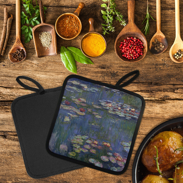 Water Lilies by Claude Monet Neoprene Pot Holder - Set of 2  LIFESTYLE (Flatlay)