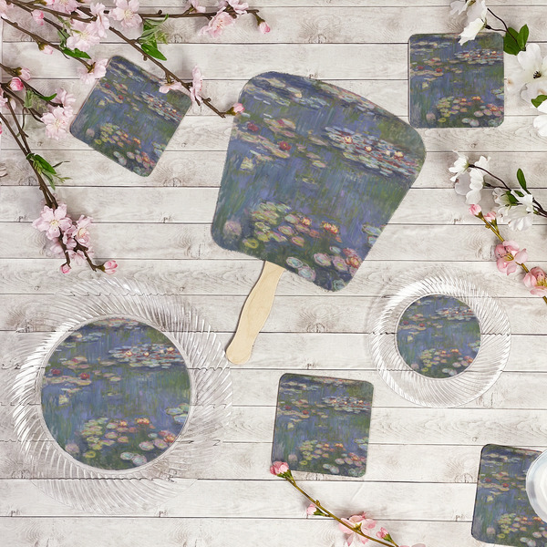 Water Lilies by Claude Monet Party Supplies Combination Image - All items - Plates, Coasters, Fans