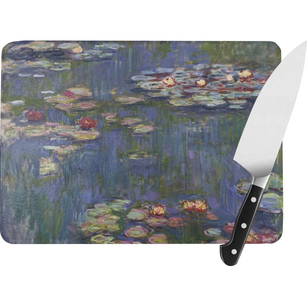 Custom Water Lilies by Claude Monet Rectangular Glass Cutting Board - Large - 15.25"x11.25"