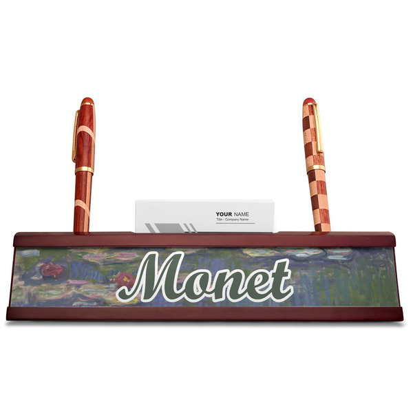 Water Lilies by Claude Monet Red Mahogany Nameplates with Business Card Holder - Straight