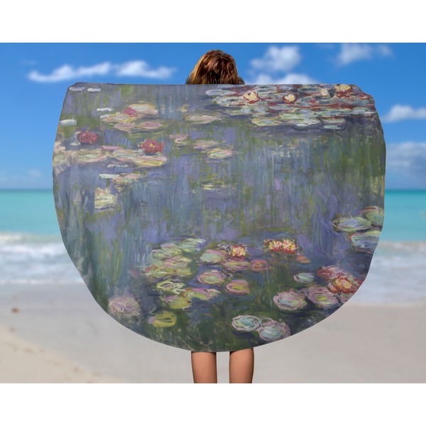 Water Lilies by Claude Monet Round Beach Towel - In Use