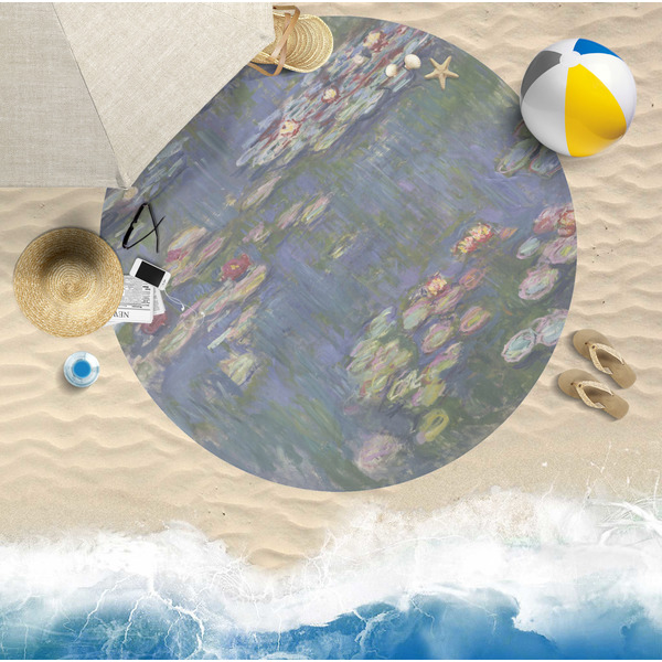 Water Lilies by Claude Monet Round Beach Towel Lifestyle