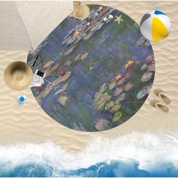Water Lilies by Claude Monet Round Beach Towel Lifestyle