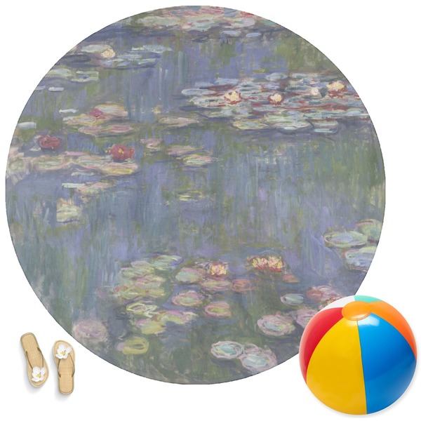 Custom Water Lilies by Claude Monet Round Beach Towel