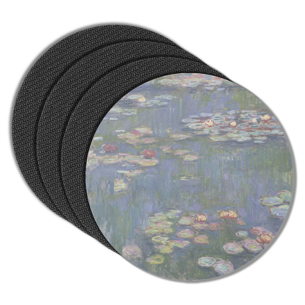 Custom Water Lilies by Claude Monet Round Rubber Backed Coasters - Set of 4