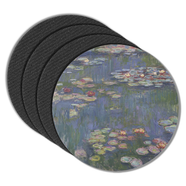 Custom Water Lilies by Claude Monet Round Rubber Backed Coasters - Set of 4