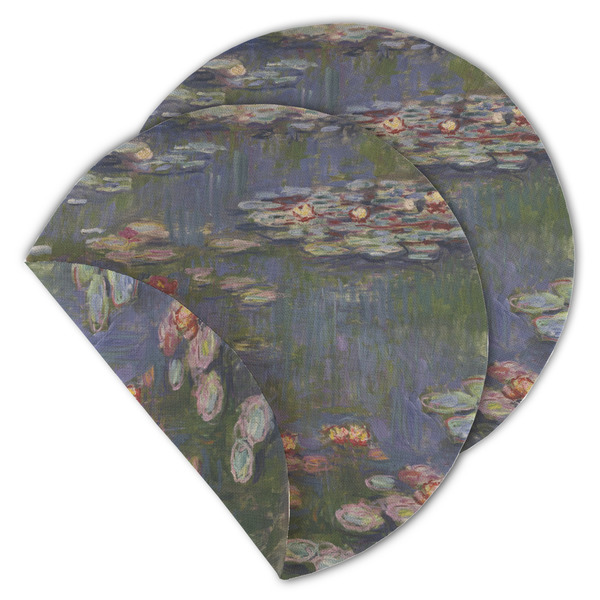 Custom Water Lilies by Claude Monet Round Linen Placemat - Double Sided - Set of 4