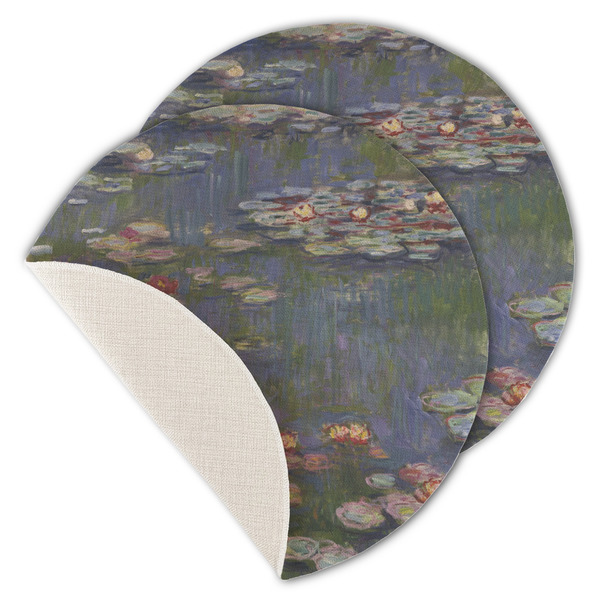 Custom Water Lilies by Claude Monet Round Linen Placemat - Single Sided - Set of 4
