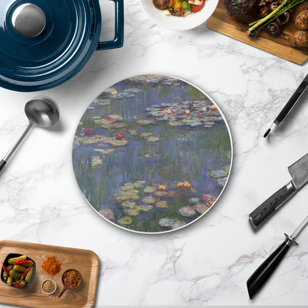 Water Lilies by Claude Monet Round Stone Trivet - In Context View