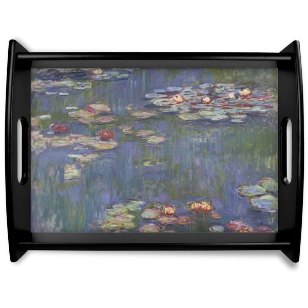 Custom Water Lilies by Claude Monet Black Wooden Tray - Large