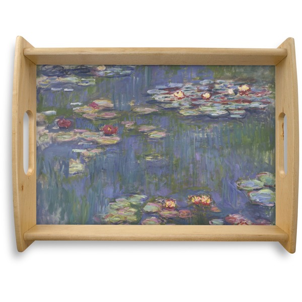 Custom Water Lilies by Claude Monet Natural Wooden Tray - Large