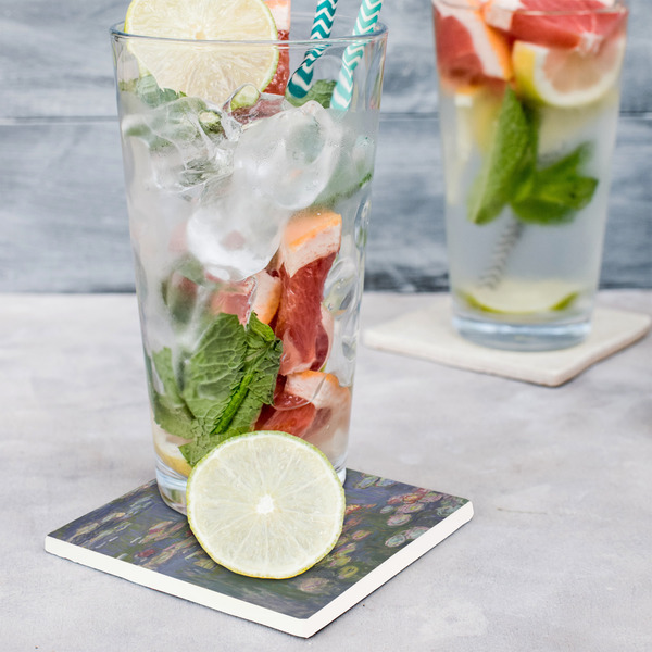 Water Lilies by Claude Monet Set of 4 Stone Coasters - In Context View