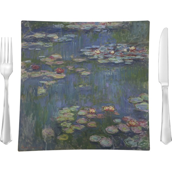 Custom Water Lilies by Claude Monet Glass Square Lunch / Dinner Plate 9.5"