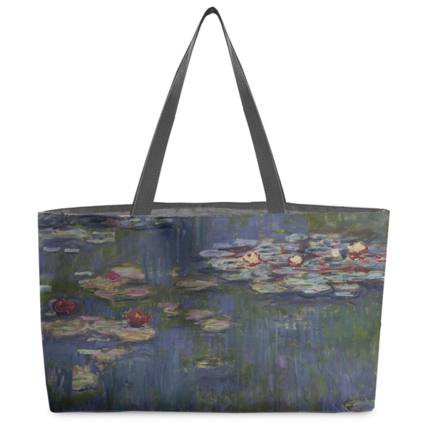 Custom Water Lilies by Claude Monet Beach Totes Bag - w/ Black Handles
