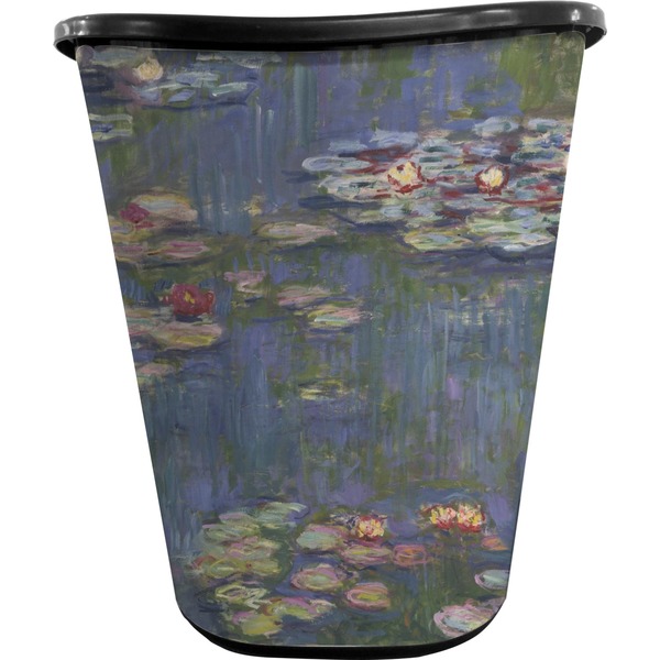 Custom Water Lilies by Claude Monet Waste Basket - Double Sided (Black)
