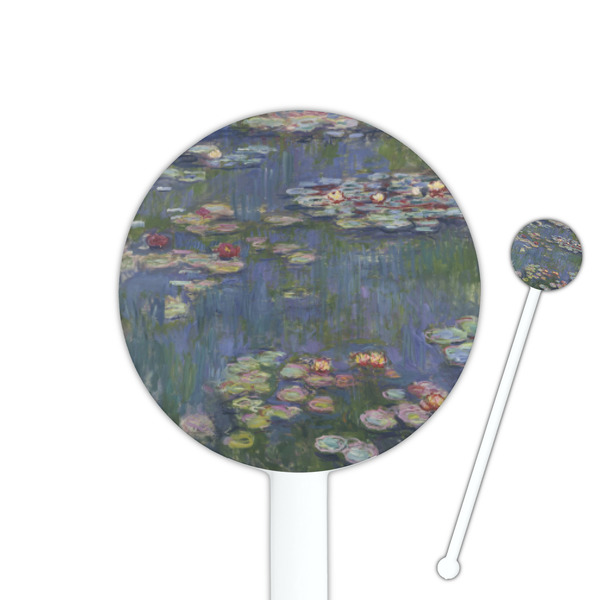 Custom Water Lilies by Claude Monet 5.5" Round Plastic Stir Sticks - White - Single Sided