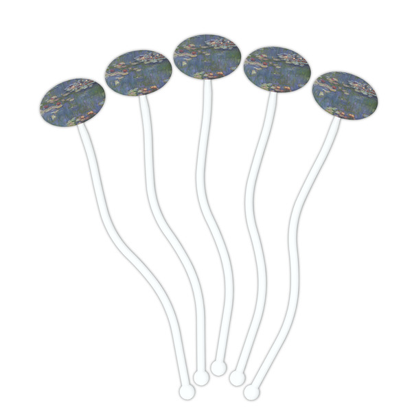Water Lilies by Claude Monet White Plastic 7" Stir Stick - Oval - Fan