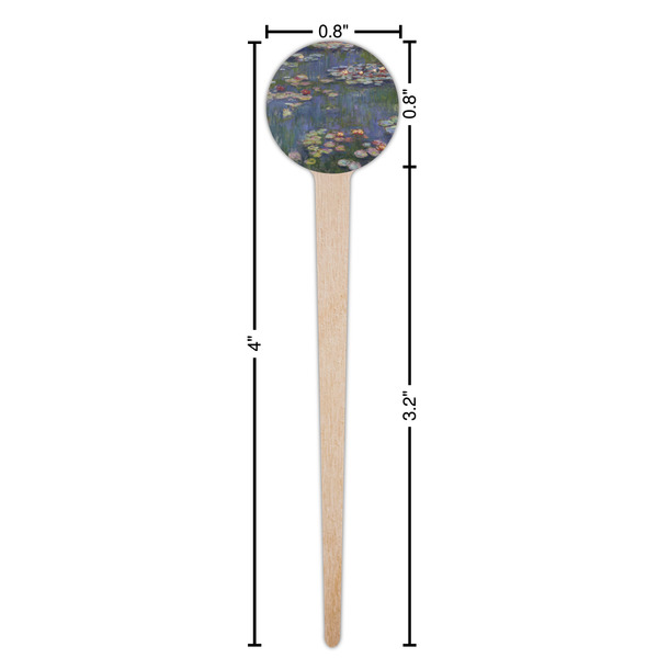 Water Lilies by Claude Monet Wooden 4" Food Pick - Round - Dimensions