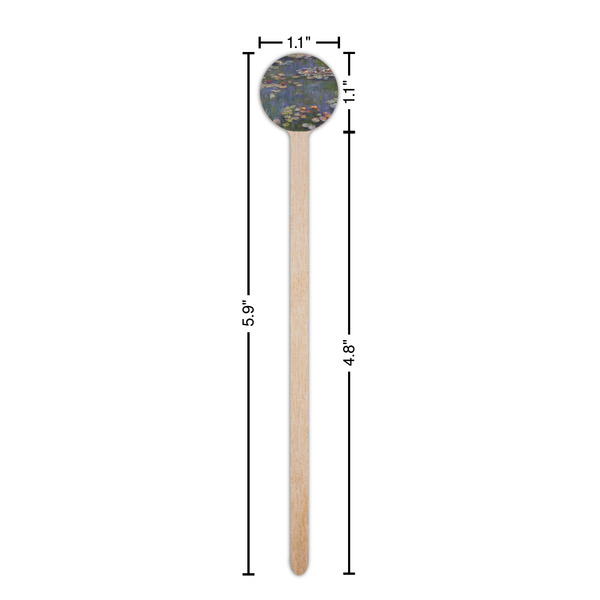 Water Lilies by Claude Monet Wooden 6" Stir Stick - Round - Dimensions