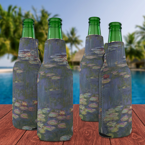 Water Lilies by Claude Monet Zipper Bottle Cooler - Set of 4 - LIFESTYLE