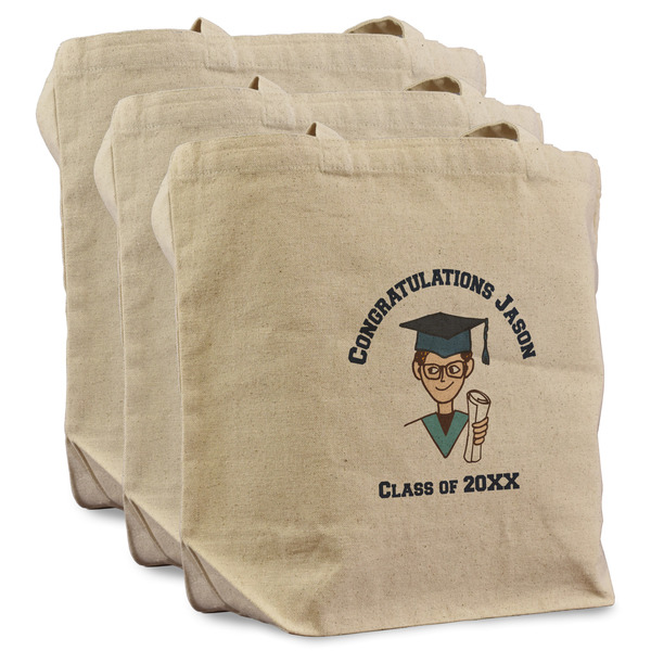 Graduating Students 3 Reusable Cotton Grocery Bags - Front View