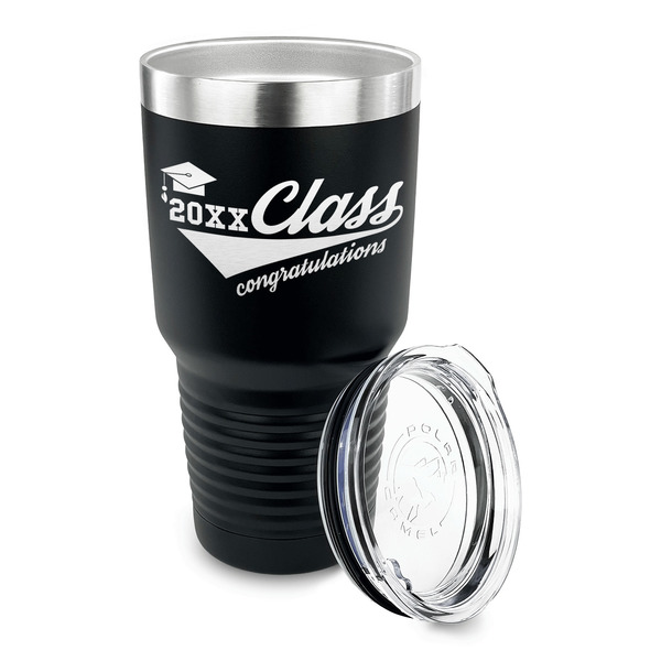 Graduating Students 30 oz Stainless Steel Ringneck Tumblers - Black - LID OFF