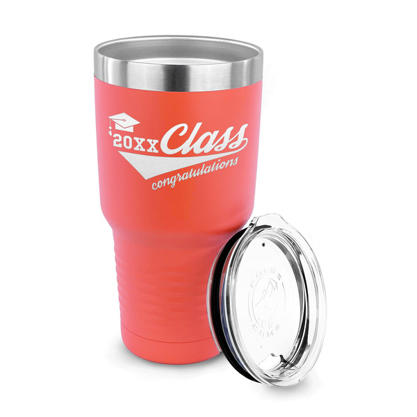 Graduating Students 30 oz Stainless Steel Ringneck Tumblers - Coral - LID OFF