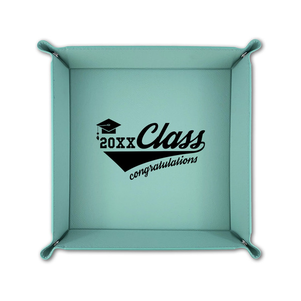 Graduating Students 6" x 6" Teal Leatherette Snap Up Tray - FOLDED UP